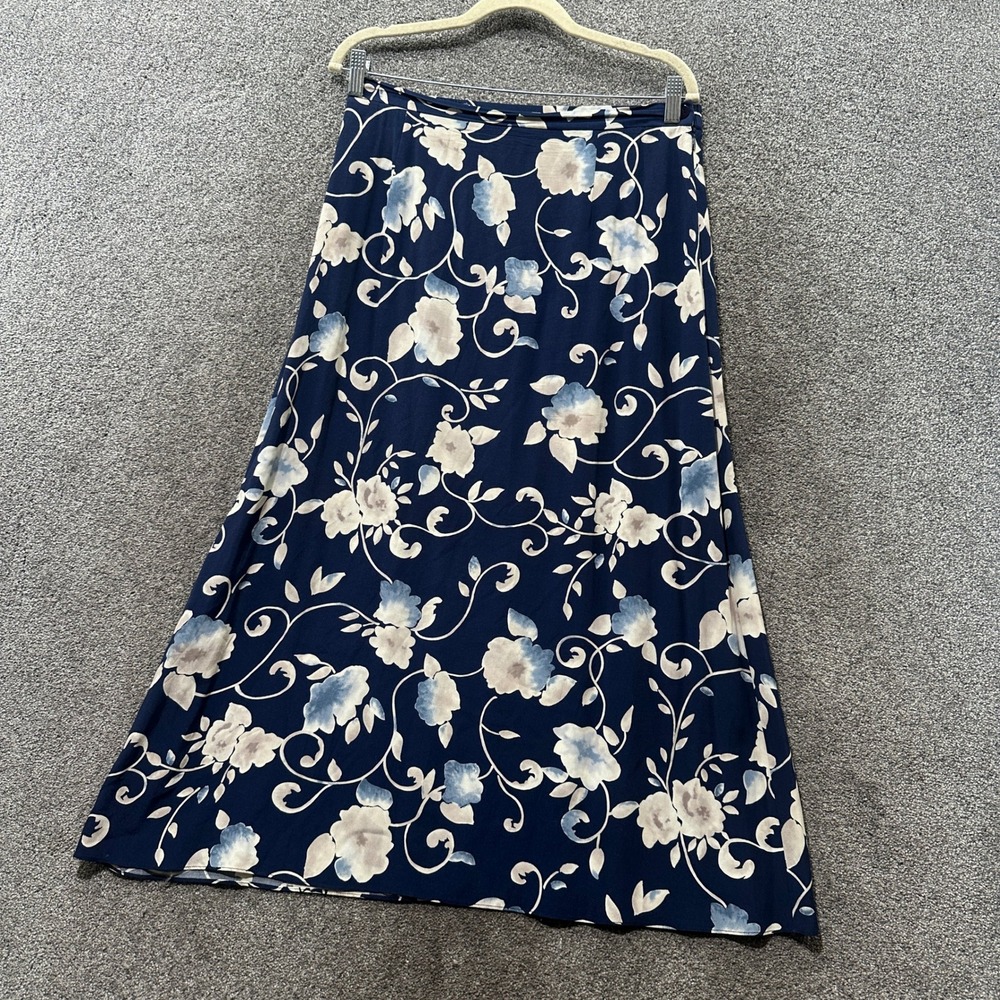 Vintage 90s Talbots Maxi Skirt Size 14 Navy Dark Floral Rayon USA Made Cottage